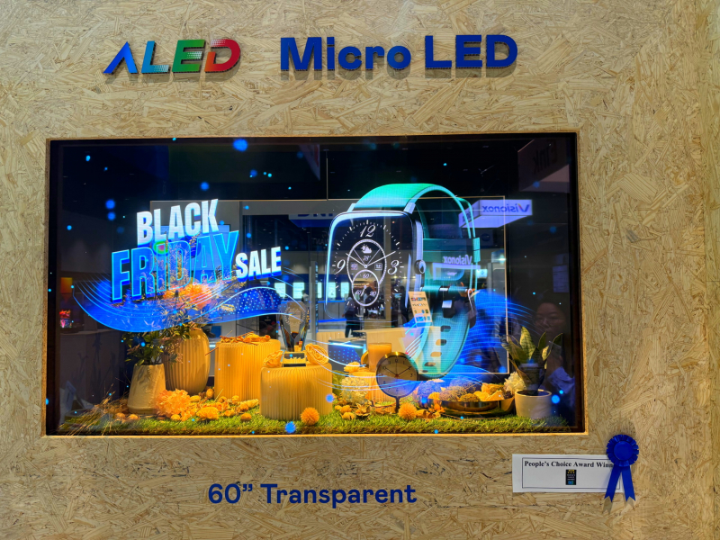 leyu官网60吋高透明度Micro LED显示器获”最佳Micro LED技术应用奖”，将Micro LED面板透明化之设计特性极致发挥，以可扩展性无缝拼接技术打造，具备600 nits全画面亮度、大于60%穿透率及超过NTSC 110%的优异广色域表现，可依需求灵活应用于各种场域